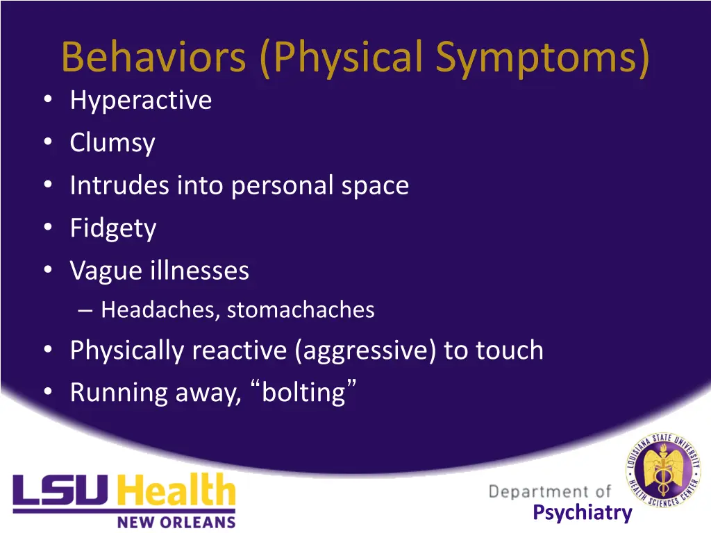behaviors physical symptoms