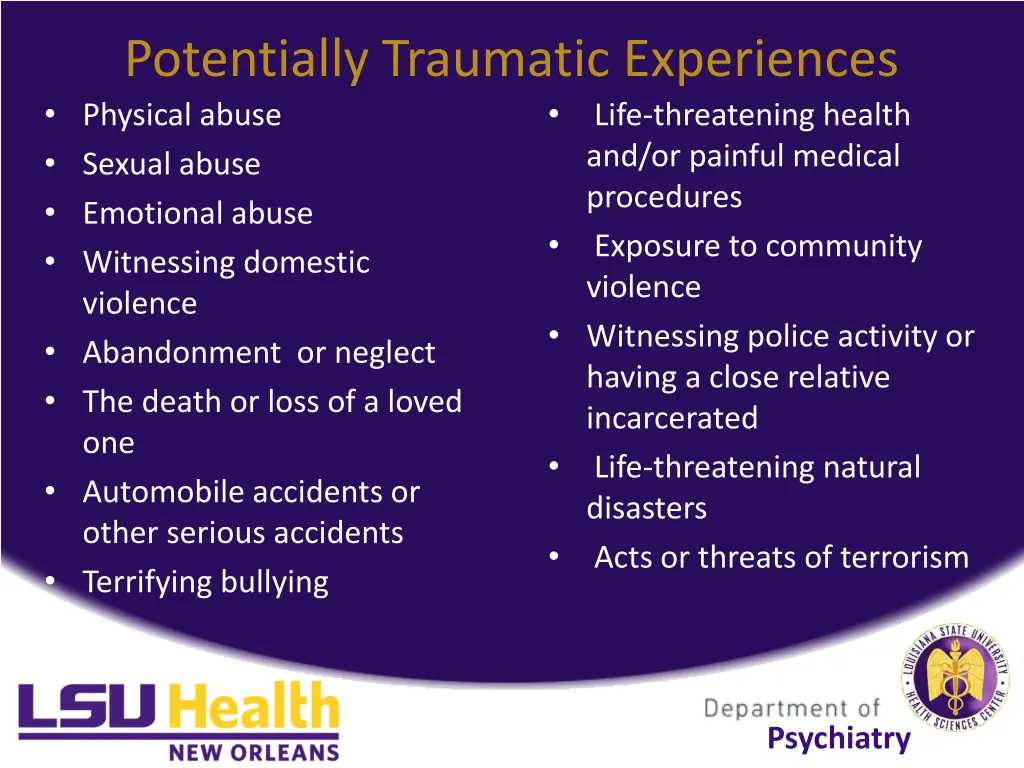 potentially traumatic experiences physical abuse