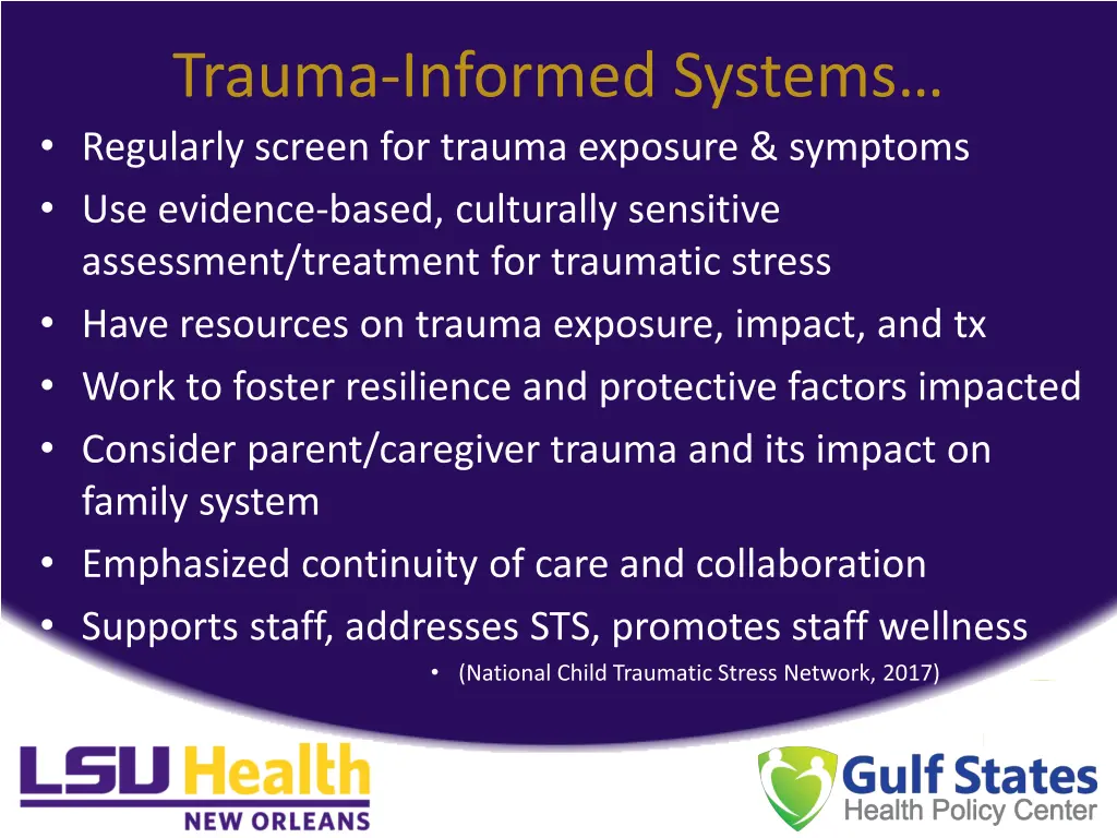 trauma informed systems regularly screen