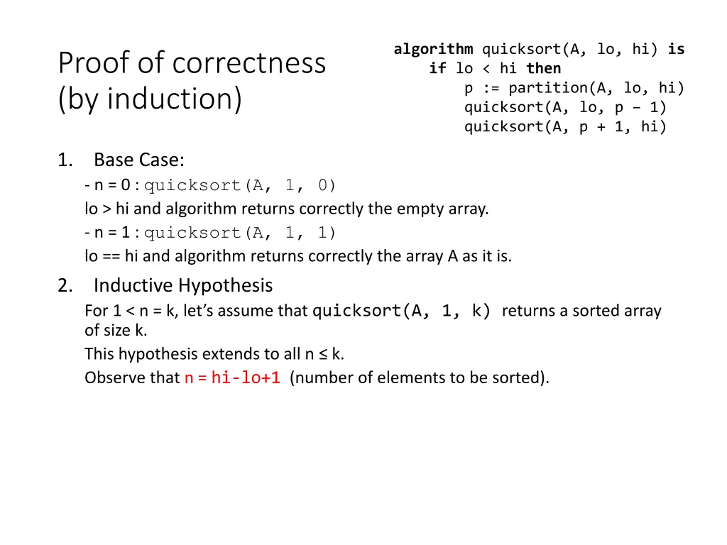 algorithm quicksort a lo hi is if lo hi then