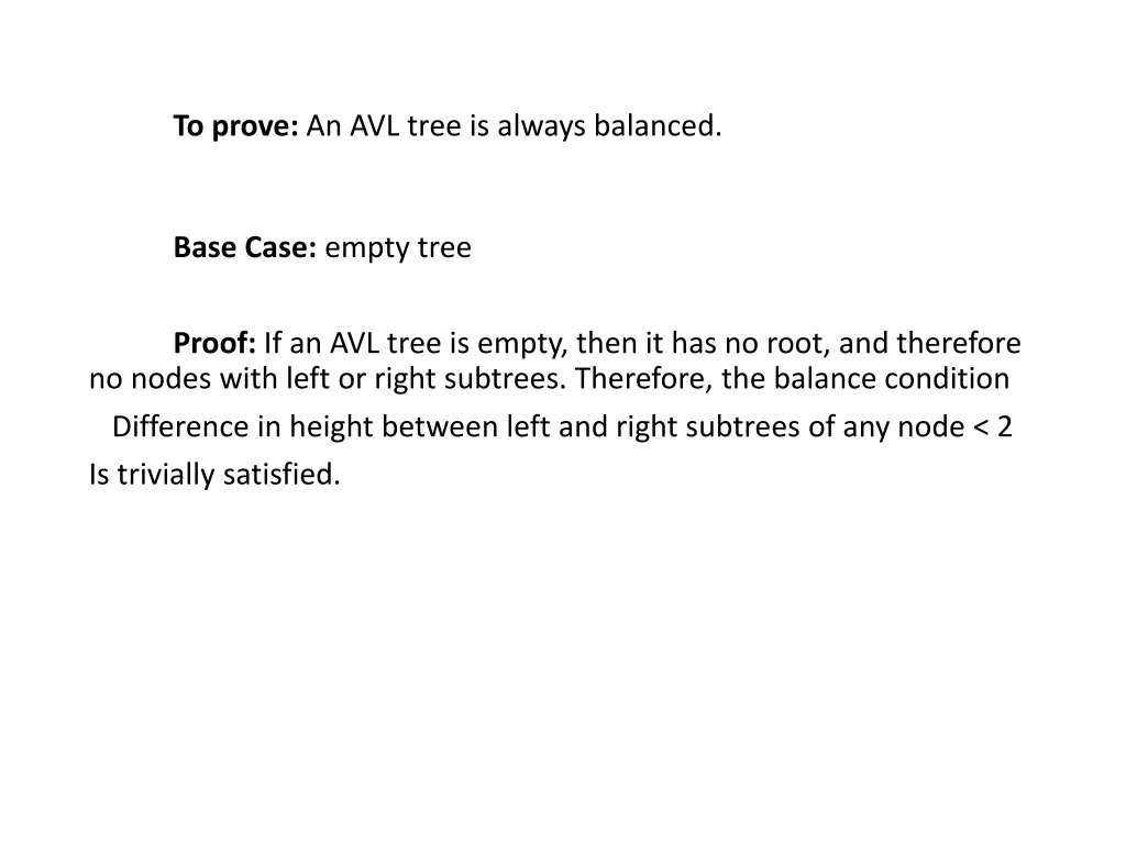to prove an avl tree is always balanced