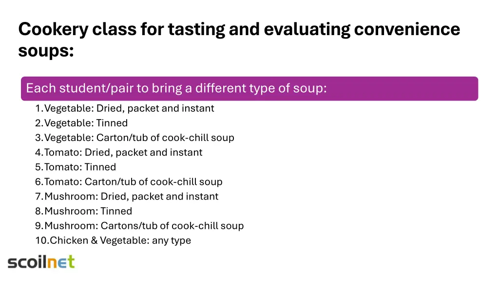 cookery class for tasting and evaluating
