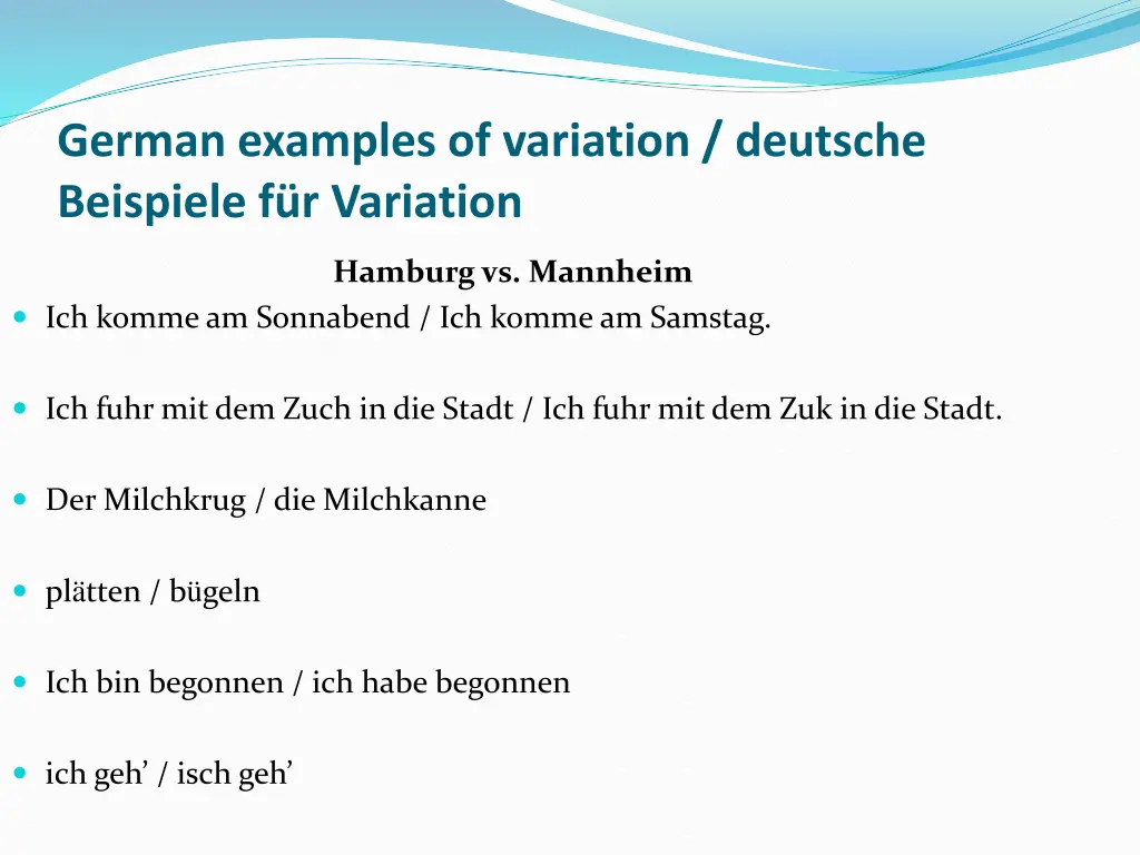 german examples of variation deutsche beispiele