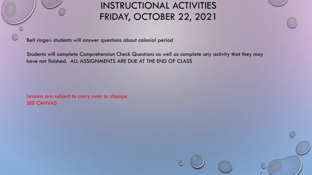 instructional activities friday october 22 2021