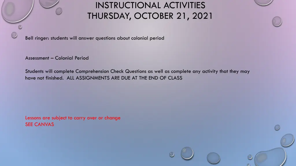 instructional activities thursday october 21 2021