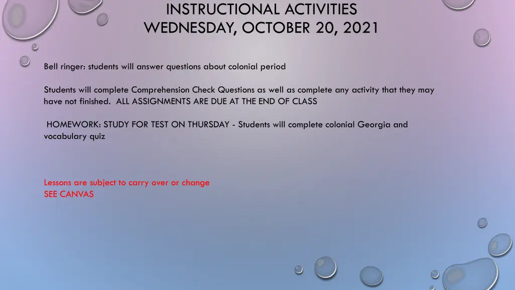 instructional activities wednesday october 20 2021
