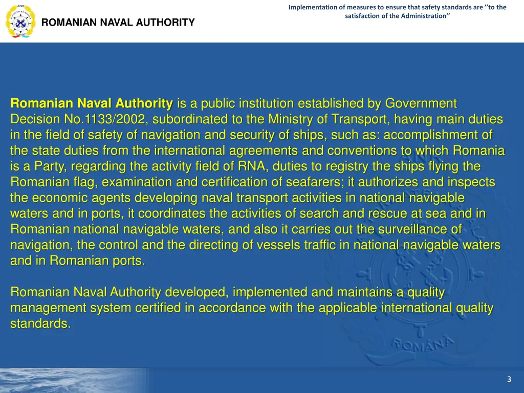 implementation of measures to ensure that safety 1