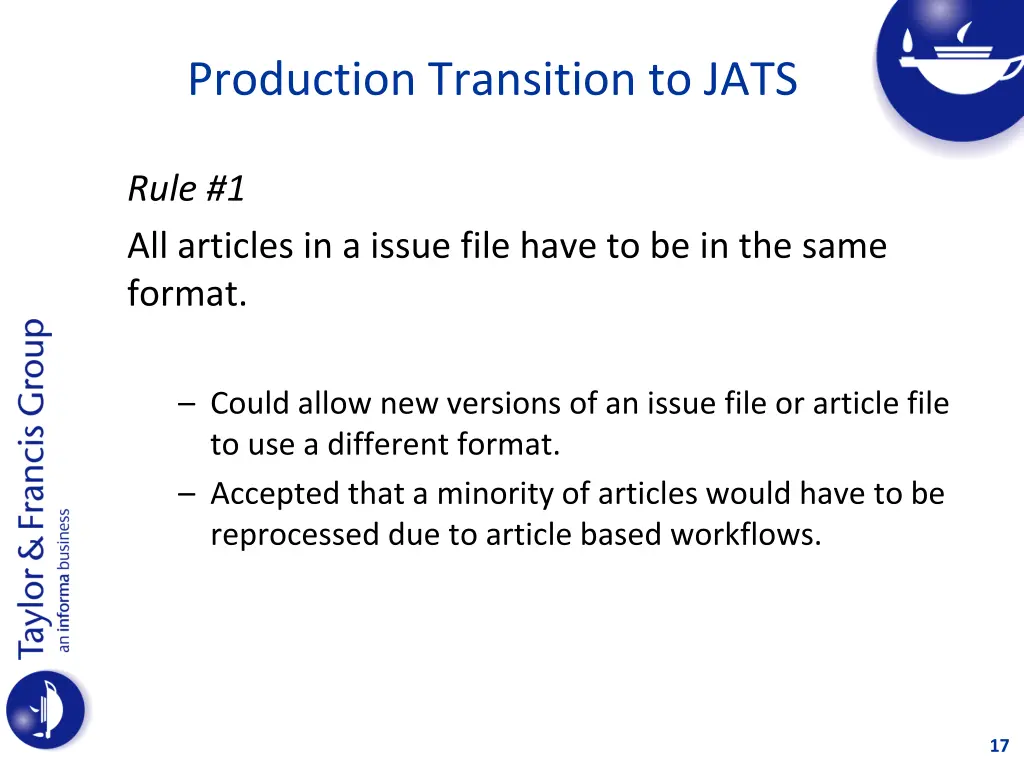 production transition to jats 1