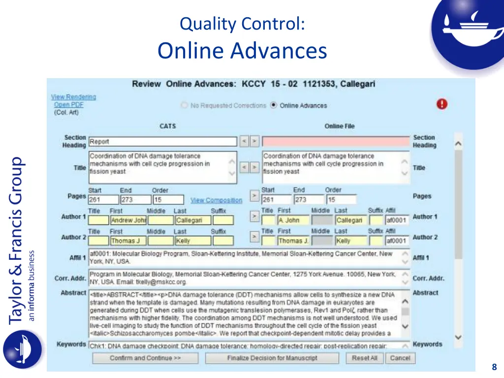 quality control online advances