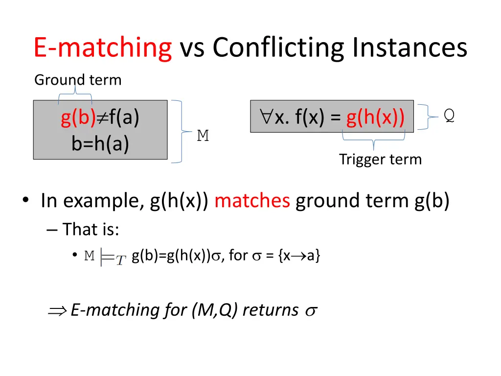 e matching vs conflicting instances ground term
