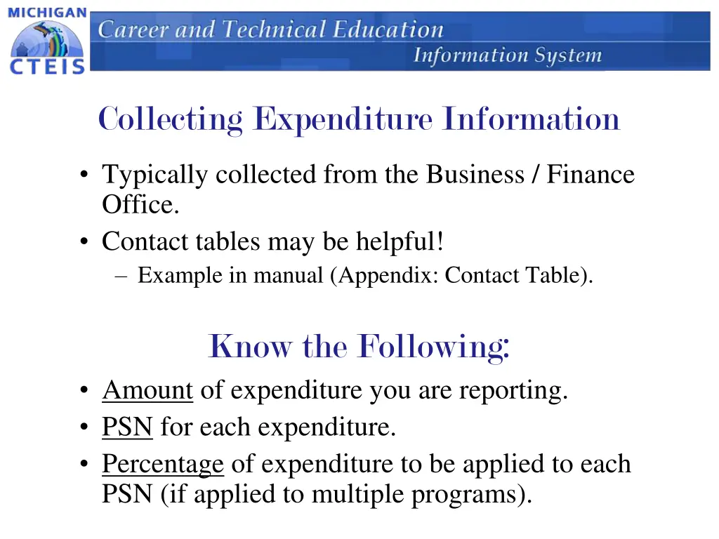collecting expenditure information