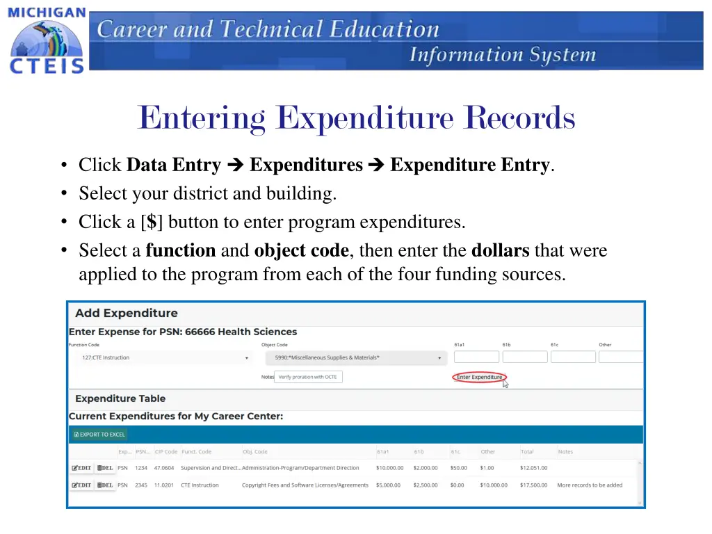 entering expenditure records