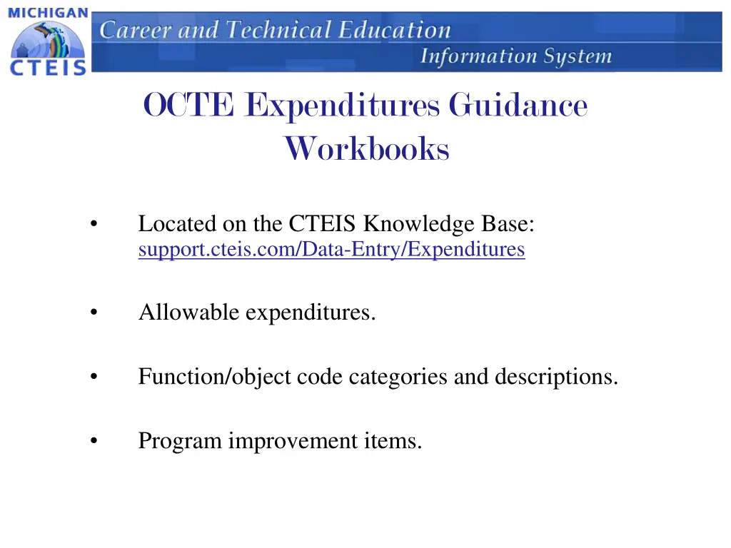 octe expenditures guidance workbooks