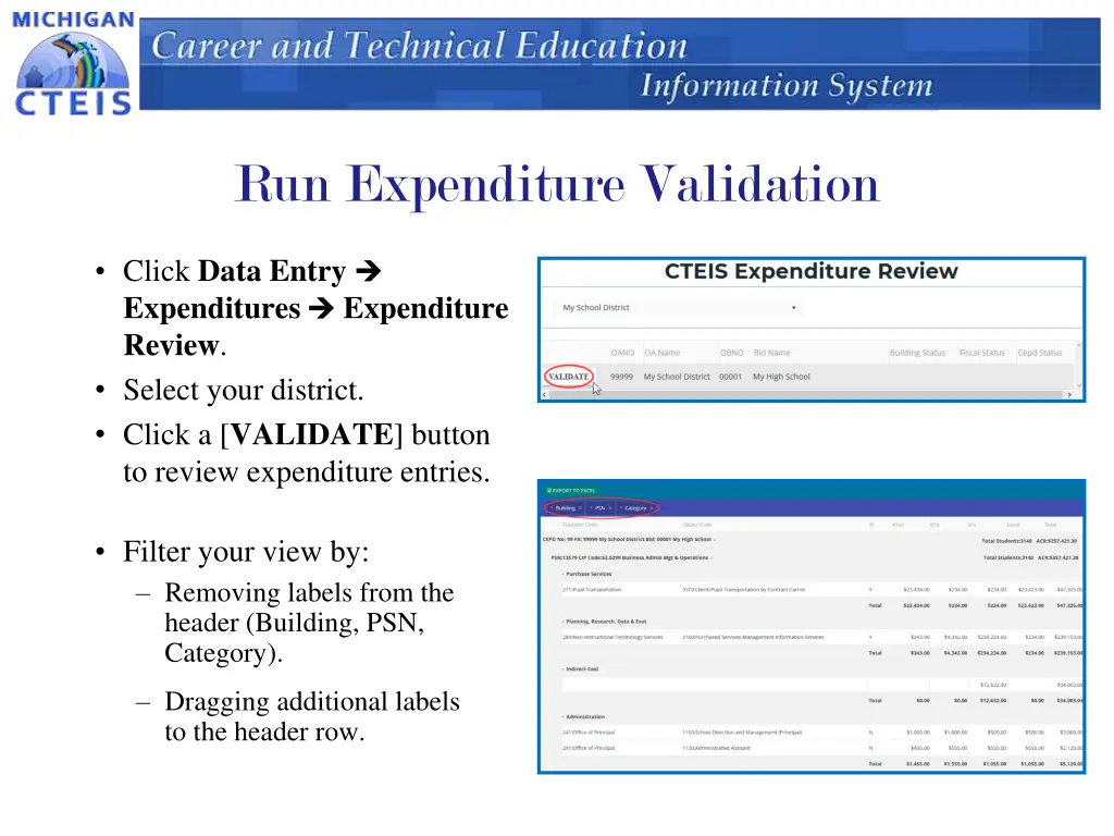 run expenditure validation
