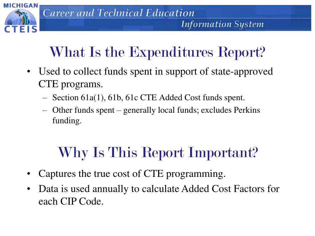 what is the expenditures report used to collect