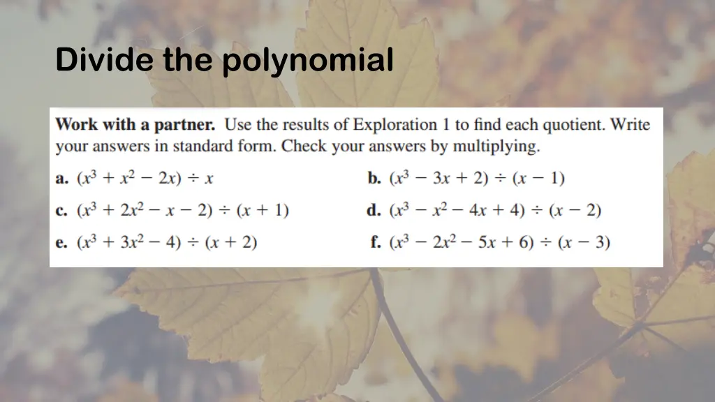divide the polynomial