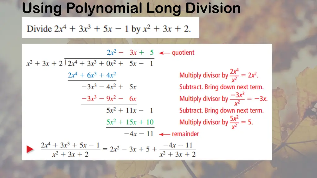 using polynomial long division