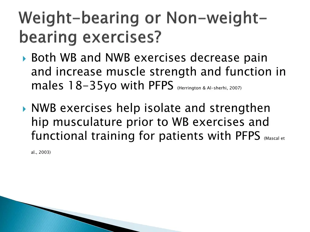 both wb and nwb exercises decrease pain