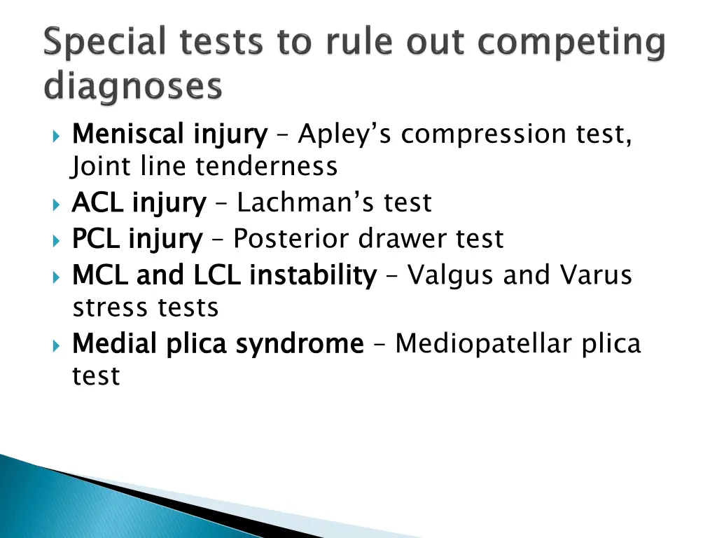 meniscal injury joint line tenderness acl injury