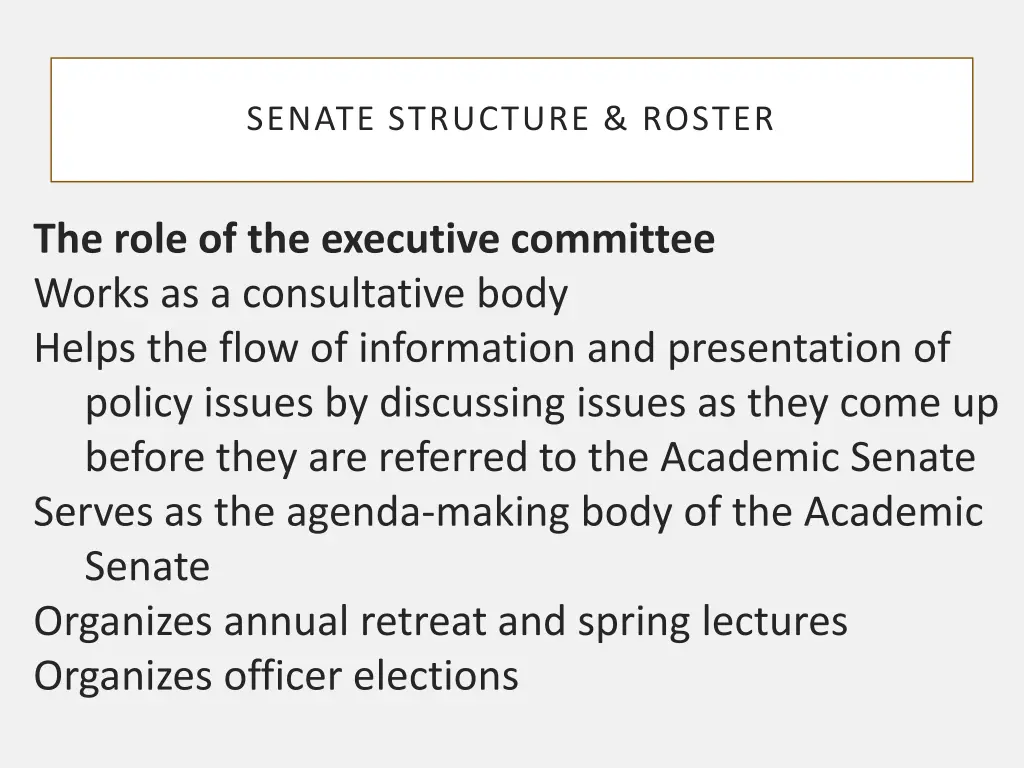 senate structure roster 1
