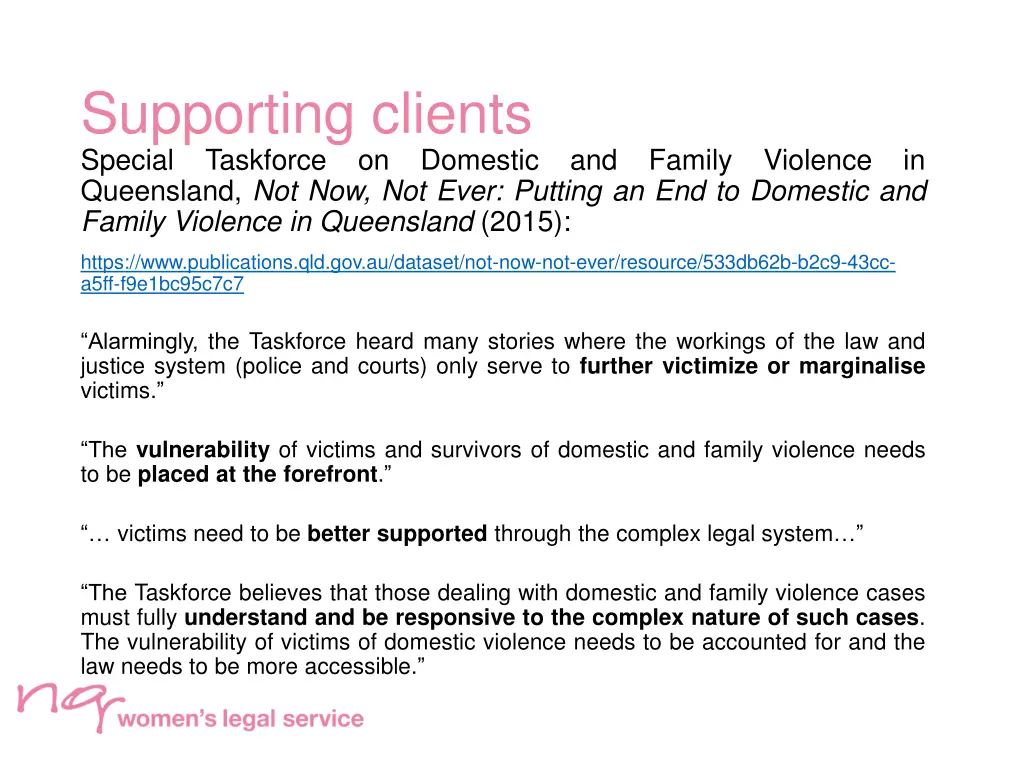 supporting clients special taskforce on domestic