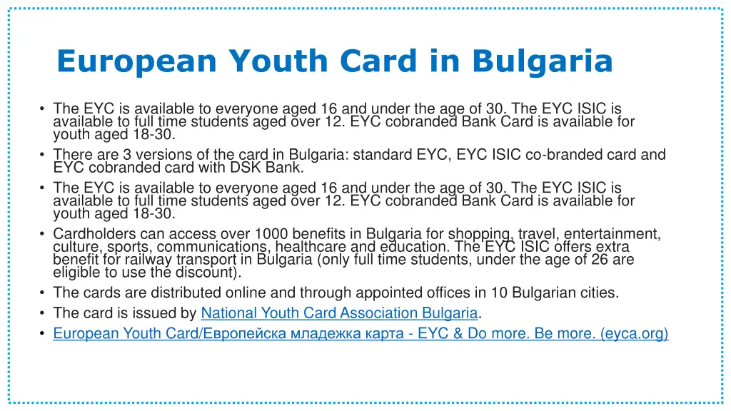 european youth card in bulgaria