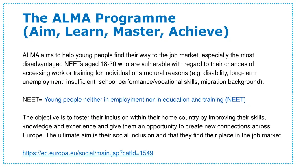 the alma programme aim learn master achieve