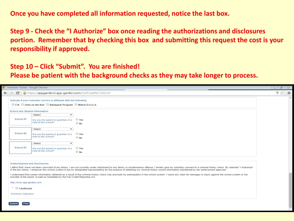 once you have completed all information requested