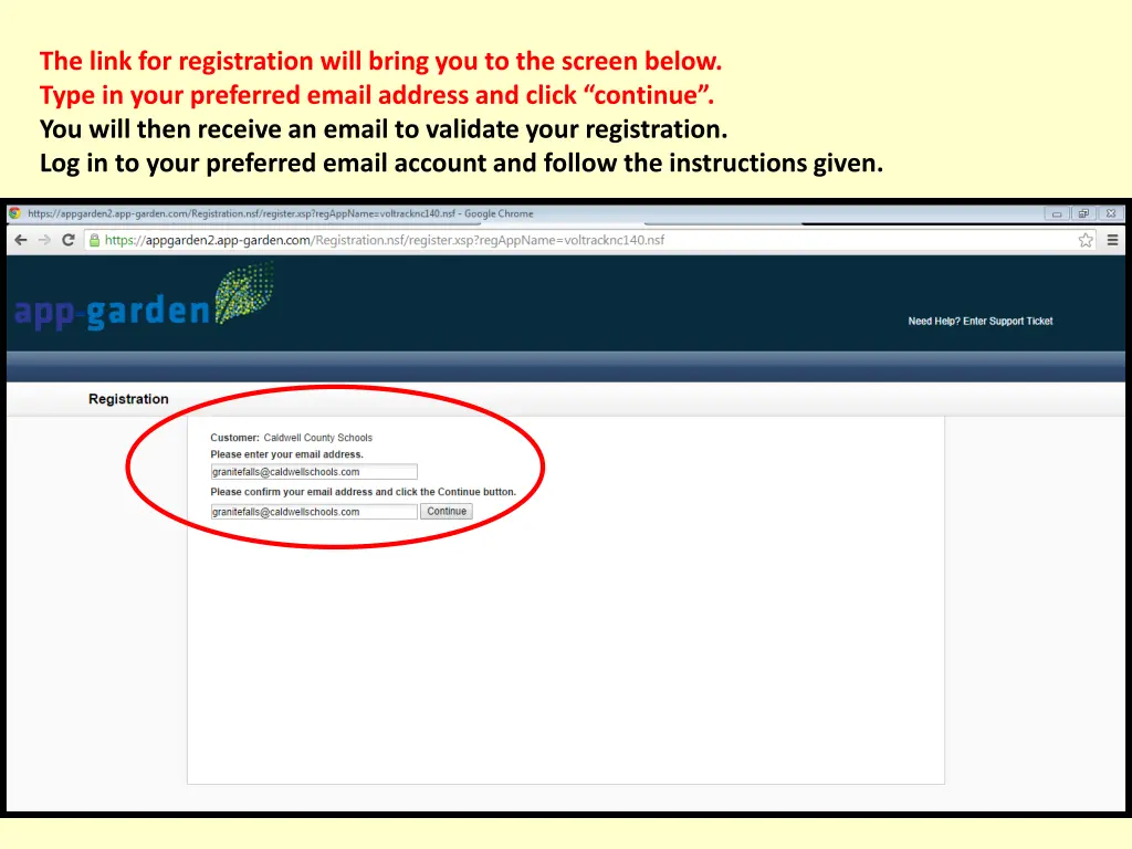 the link for registration will bring