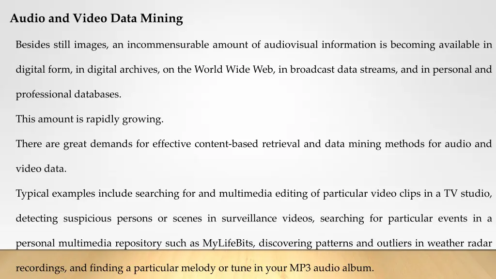 audio and video data mining
