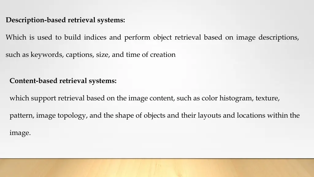 description based retrieval systems