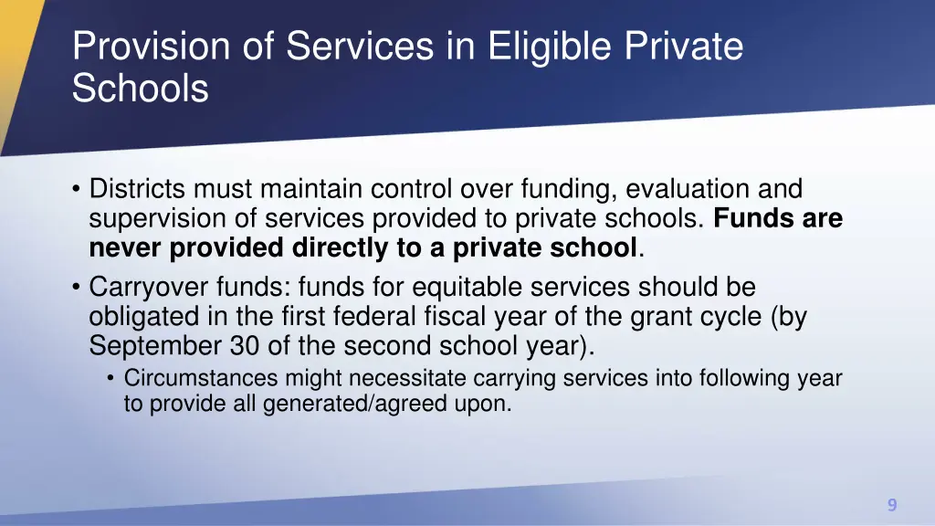 provision of services in eligible private schools