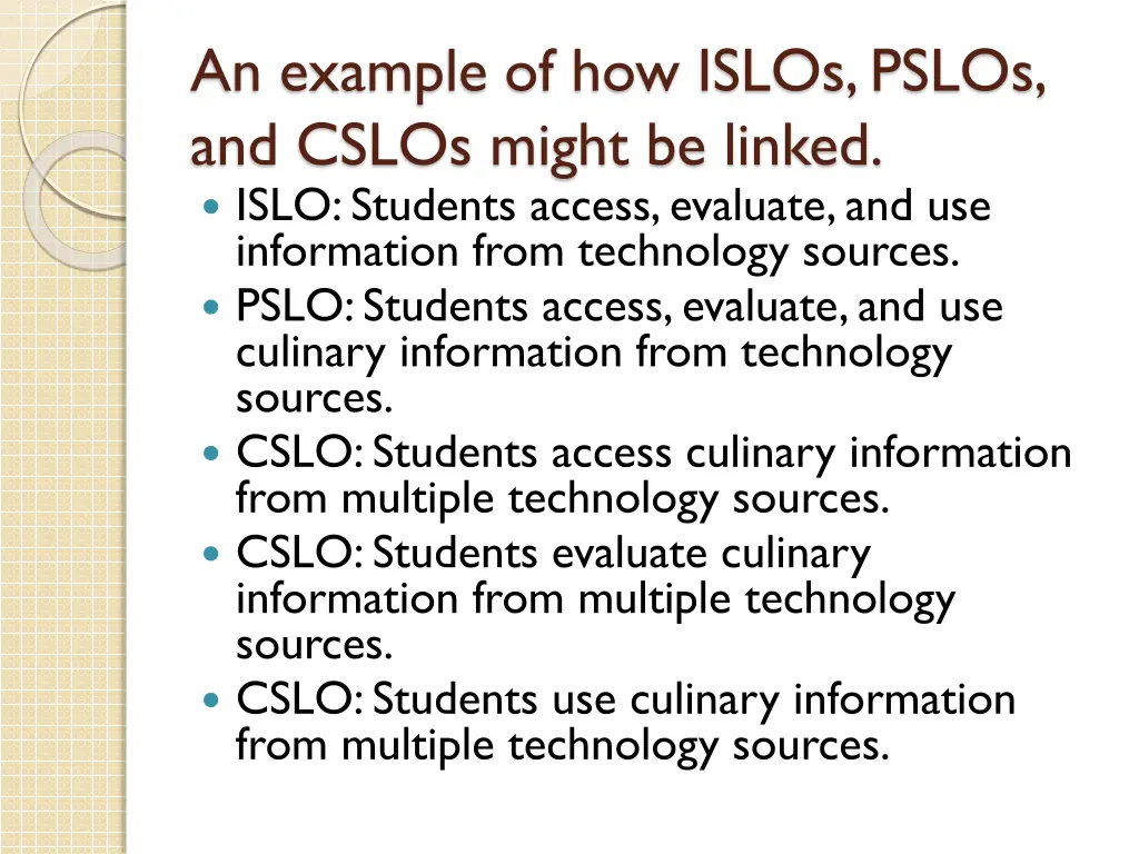 an example of how islos pslos and cslos might