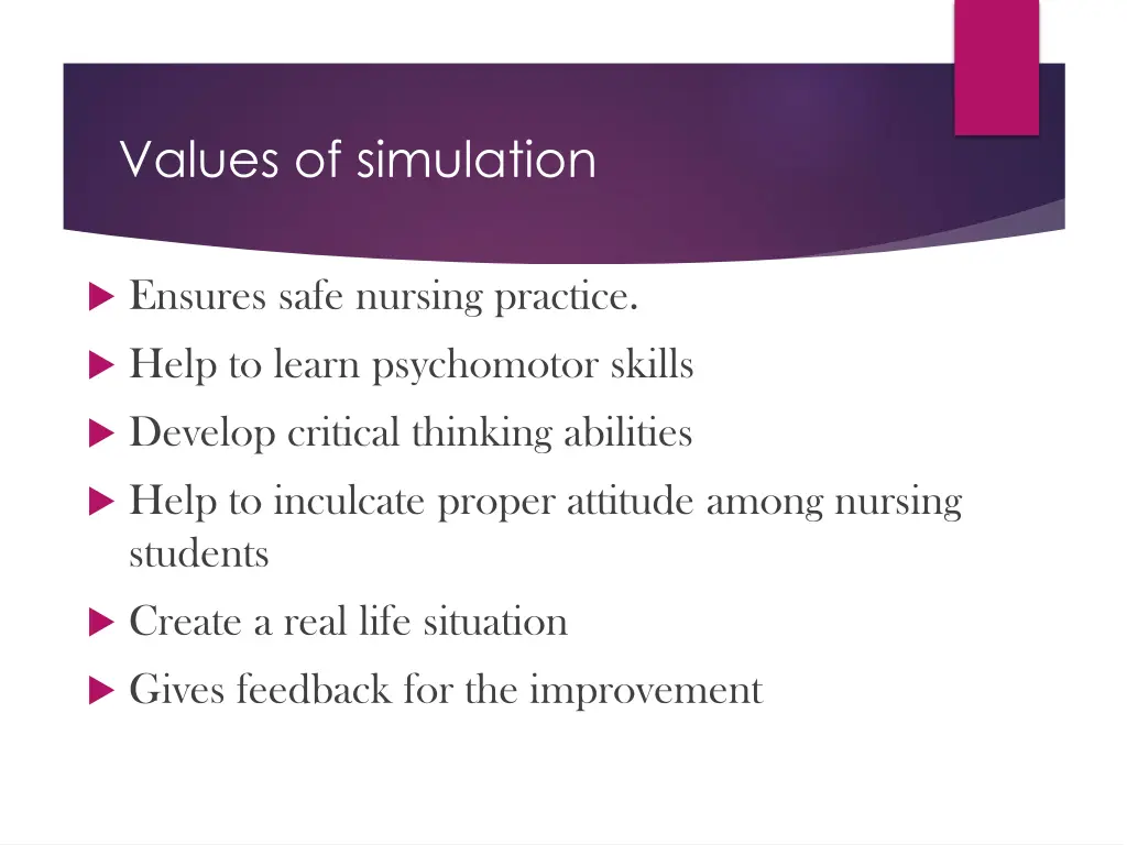 values of simulation