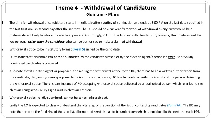 theme 4 withdrawal of candidature guidance plan