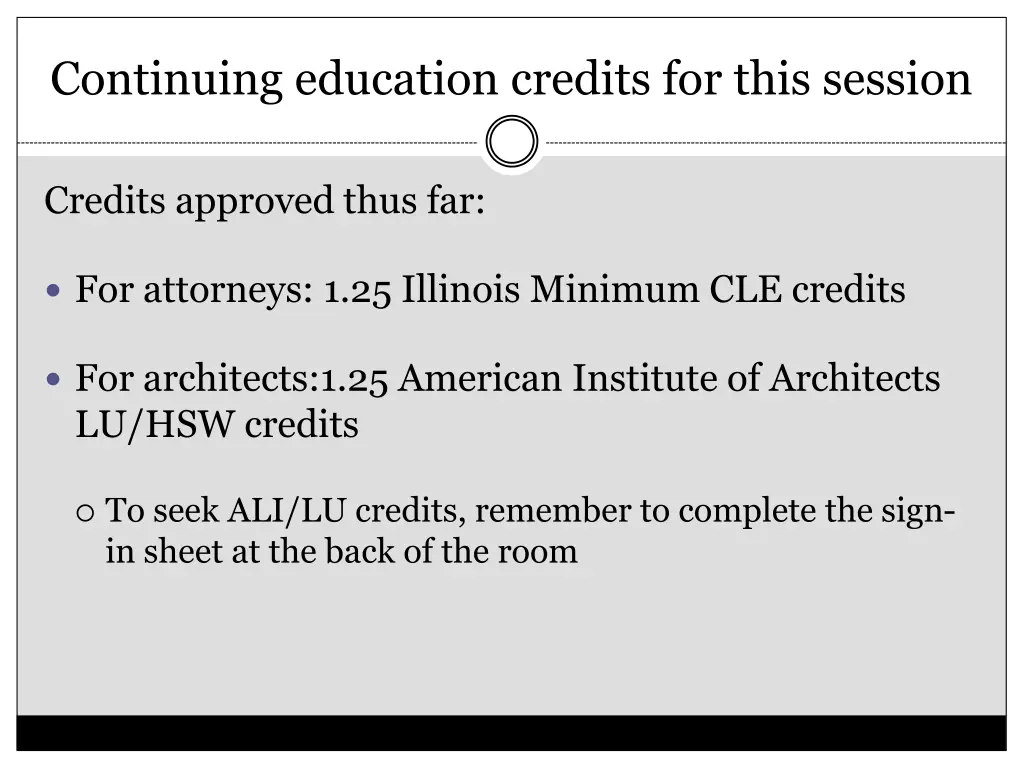 continuing education credits for this session