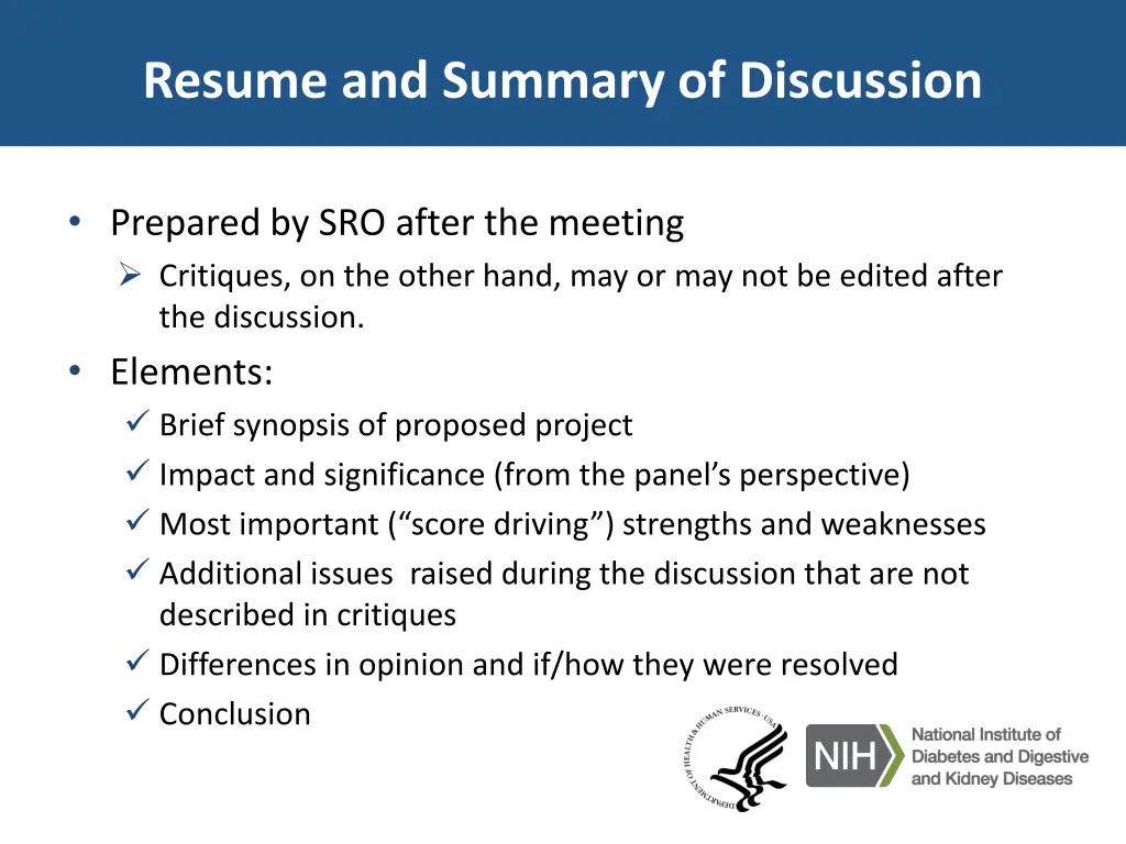 resume and summary of discussion