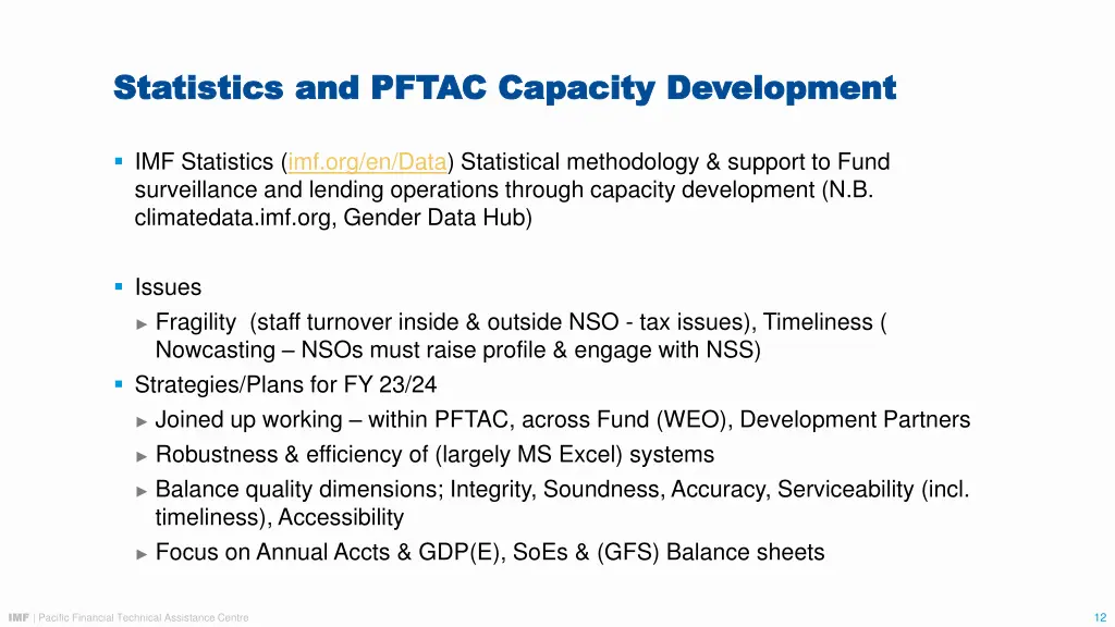 statistics and pftac capacity development