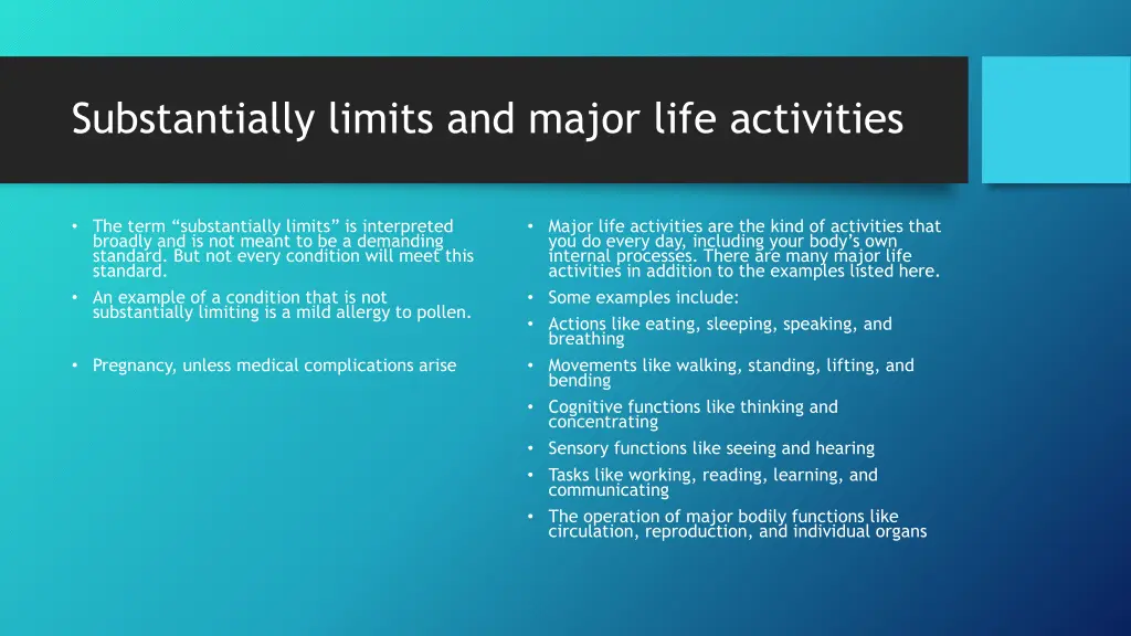 substantially limits and major life activities