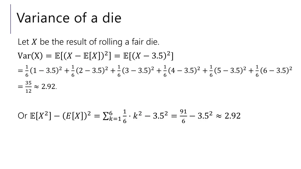variance of a die