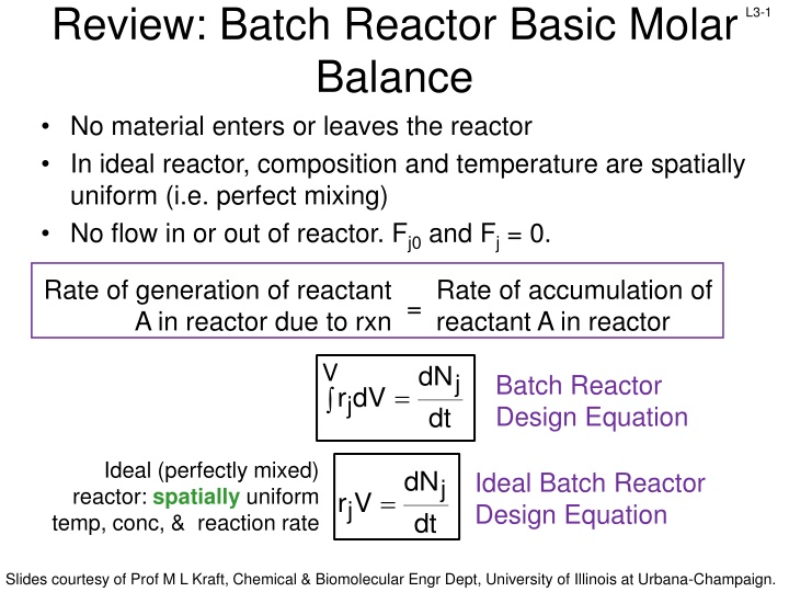 review batch reactor basic molar balance
