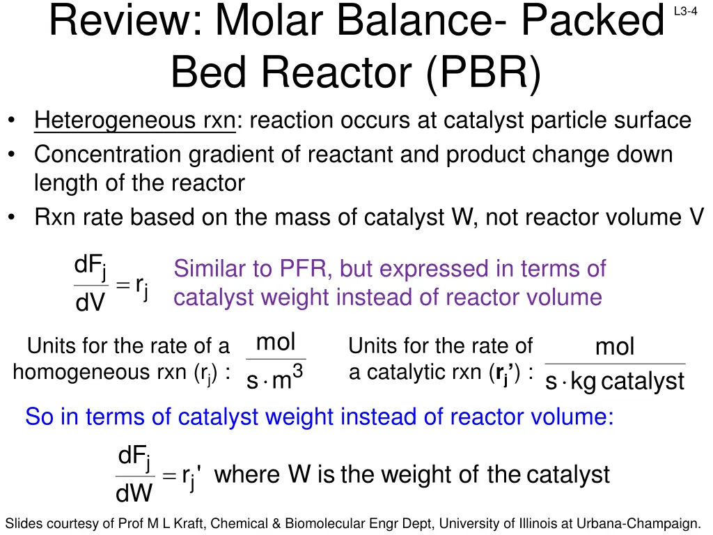 review molar balance packed bed reactor pbr