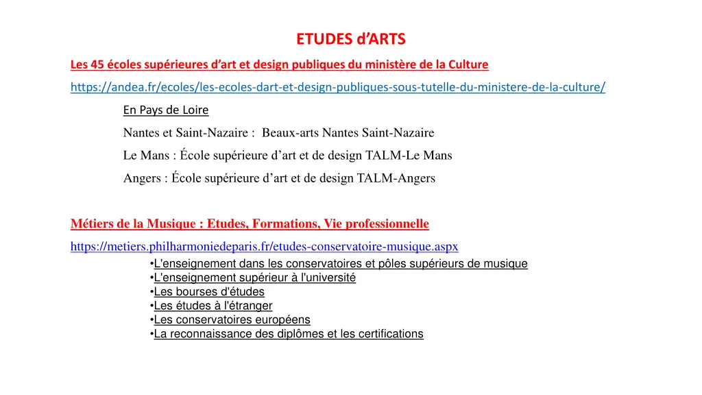 etudes d arts