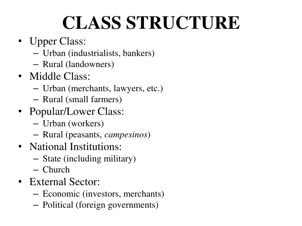 class structure upper class urban industrialists