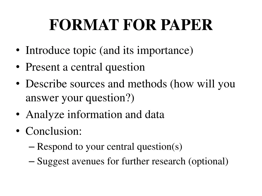 format for paper