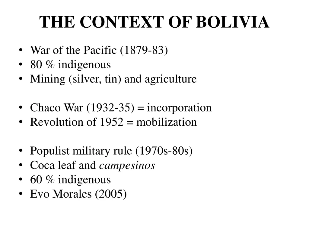 the context of bolivia