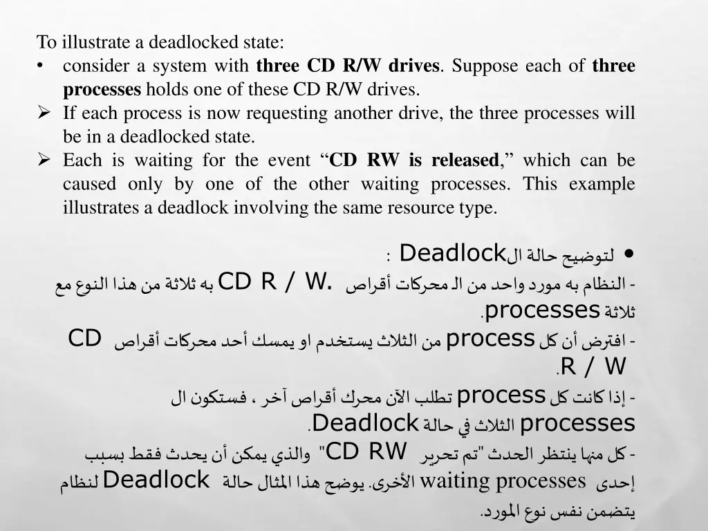 to illustrate a deadlocked state consider