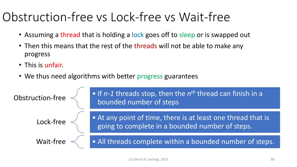 obstruction free vs lock free vs wait free
