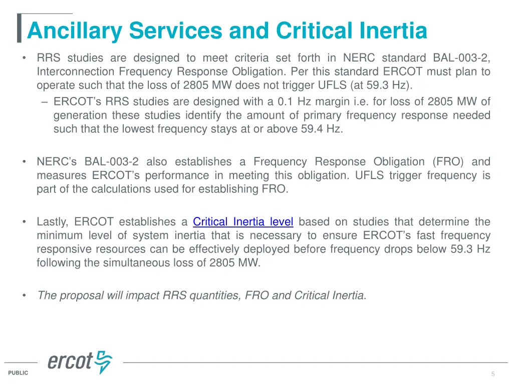 ancillary services and critical inertia