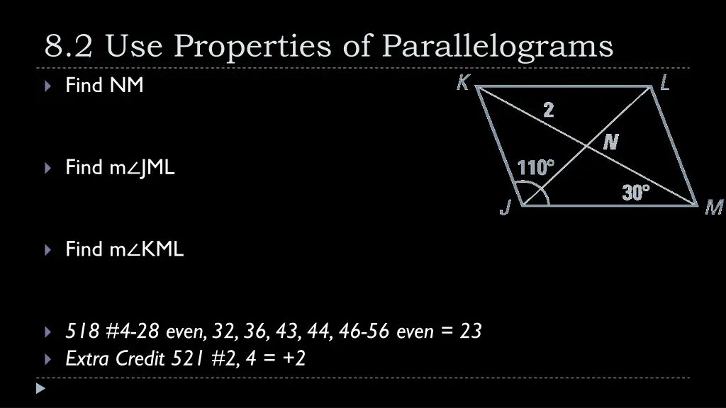 8 2 use properties of parallelograms find nm